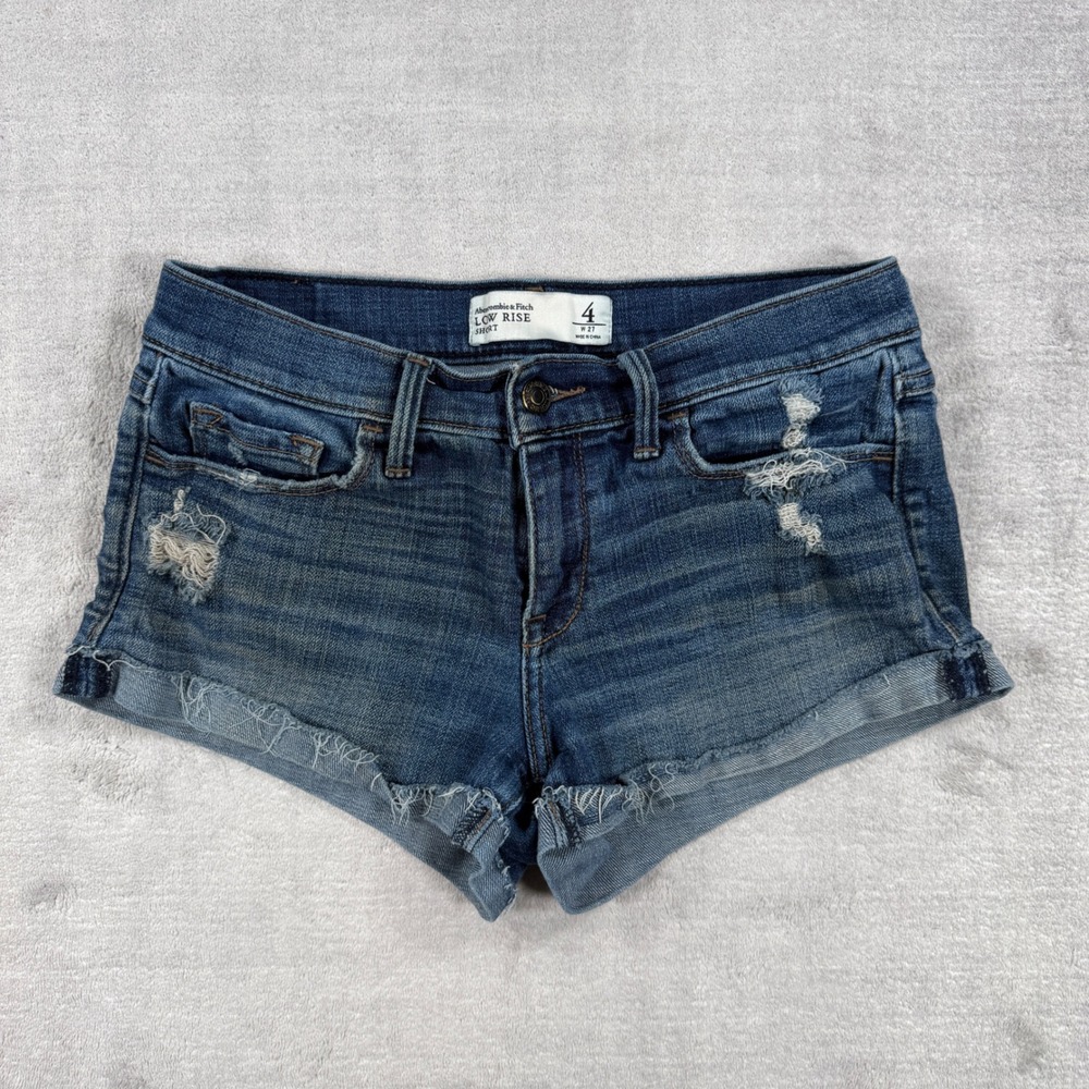 Abercrombie & Fitch Shorts Womens 4 Blue Low Rise Distressed Denim Cut Off Jorts